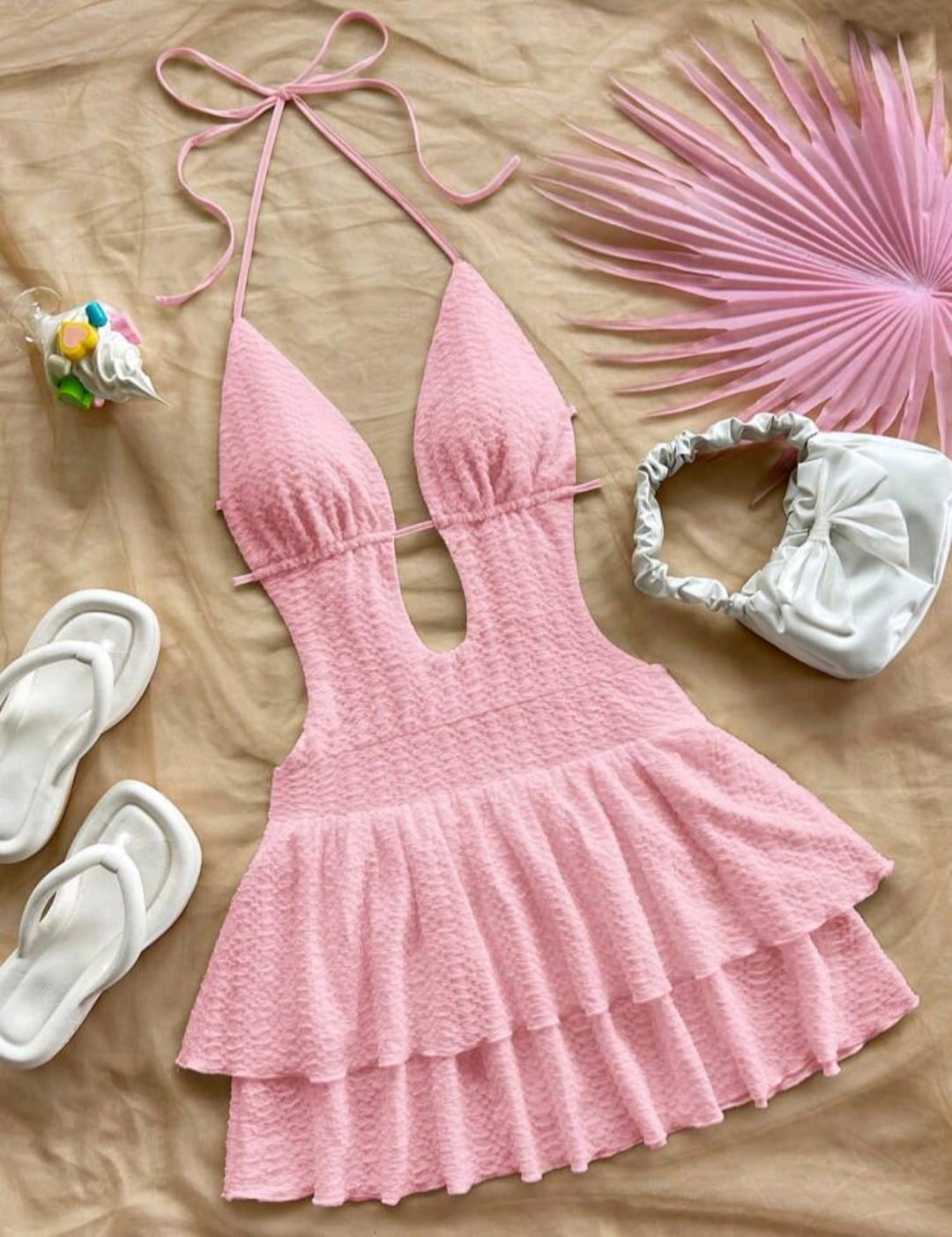 Women vacation mini dress/ pink