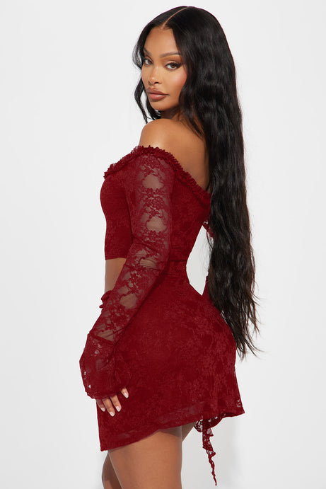 One Of One Lace Mini Dress - Red