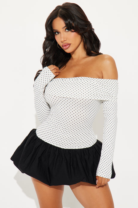 Lorena Polka Dot Bubble Mini Dress - White/Black