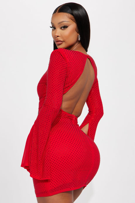 Sarah rhinestone mesh mini dress - Red