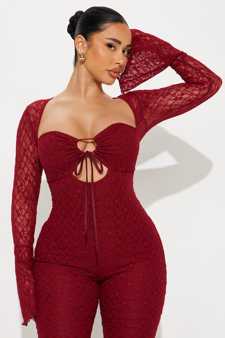 Saffron lace jumpsuit burgundy