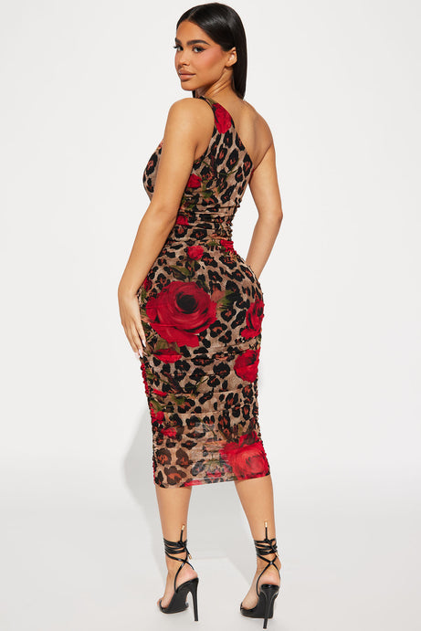 Leopard rose midi dress -