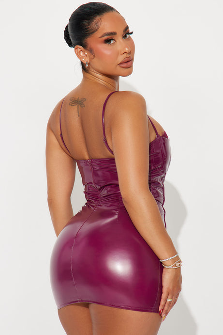 Roxie Faux Leather Micro Mini Dress - Wine