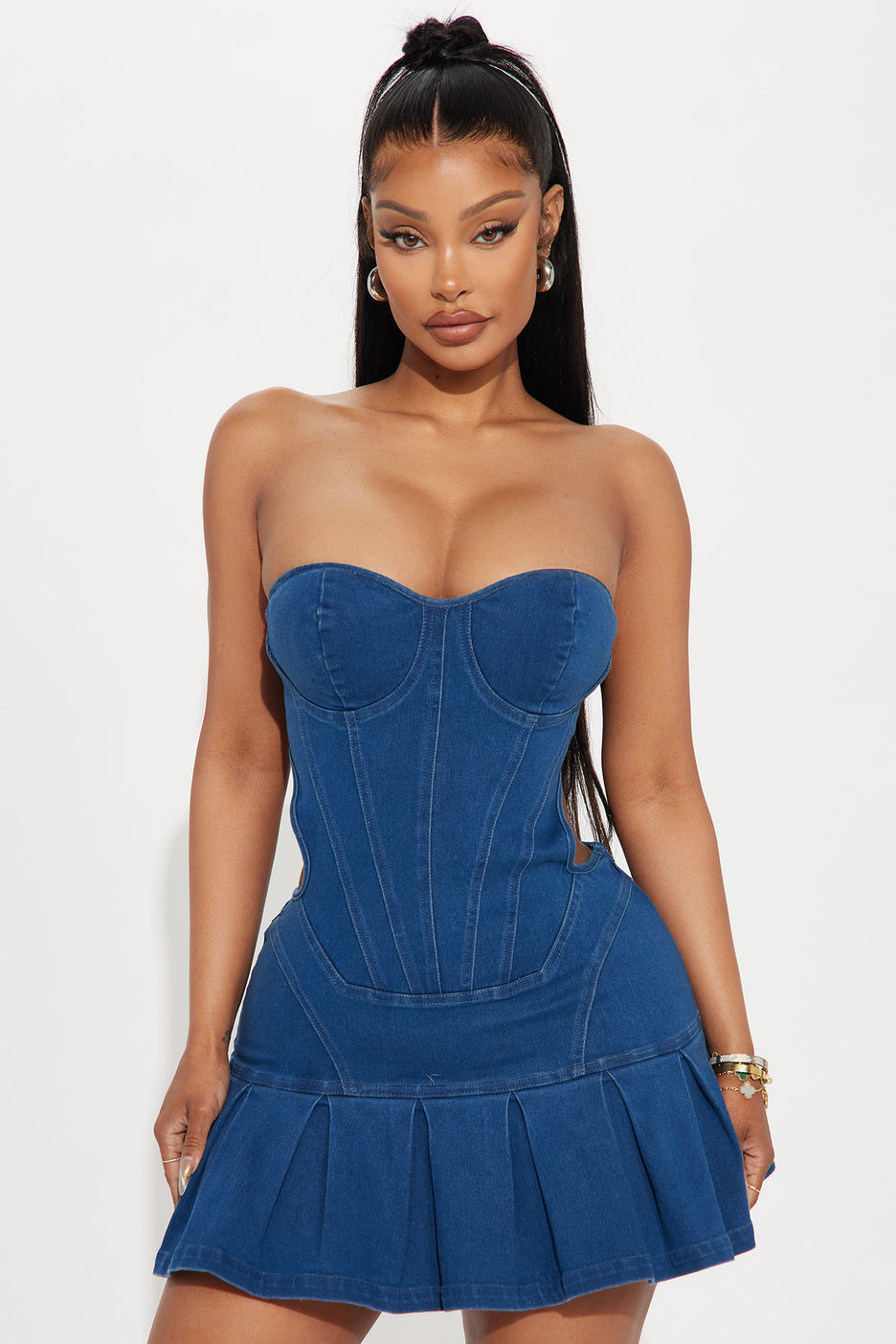 Denim Attitude Micro Mini Dress - Medium Wash