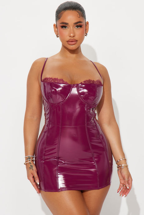 Roxie Faux Leather Micro Mini Dress - Wine