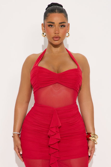 Judy mesh halter midi dress