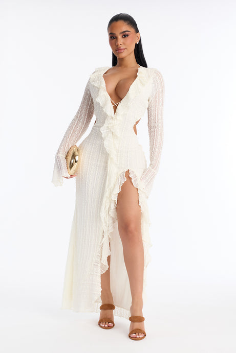 Maxi dress دانتيل بكشكش "ساشيرا"