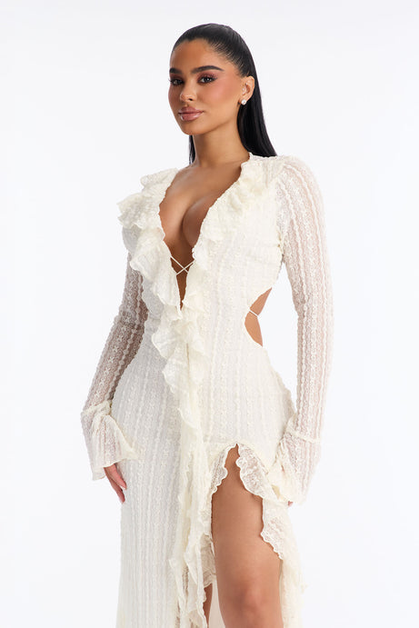 Maxi dress دانتيل بكشكش "ساشيرا"