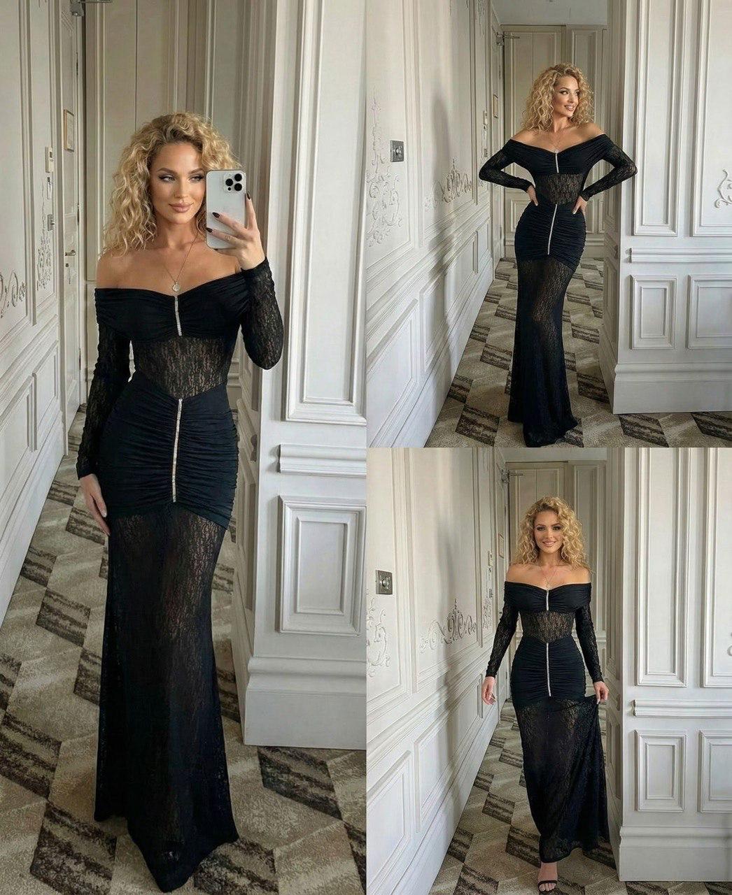 Maxi dress أسود دانتيل مع ستارس