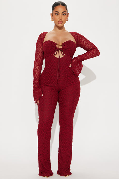 Saffron lace jumpsuit burgundy