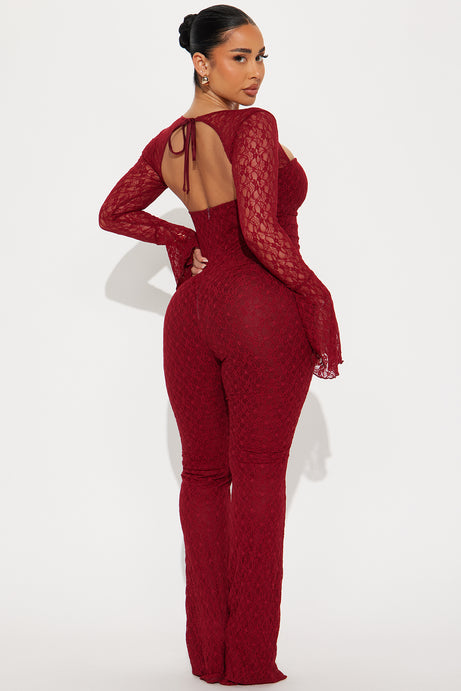 Saffron lace jumpsuit burgundy