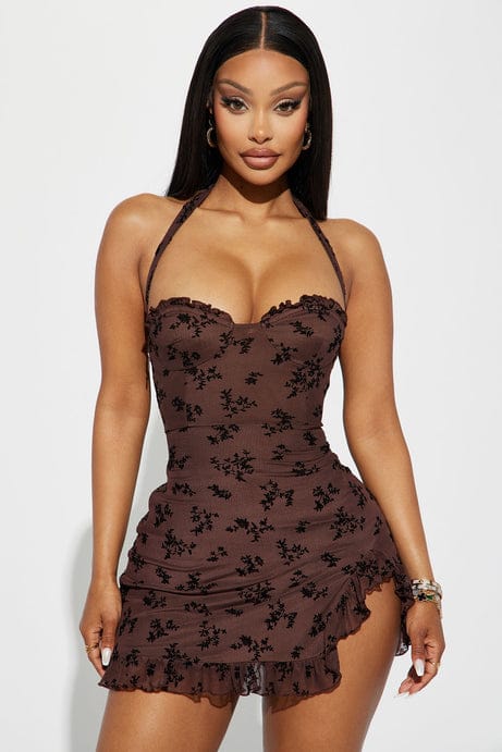 JULIA FLOCKED (CHOCOLATE)